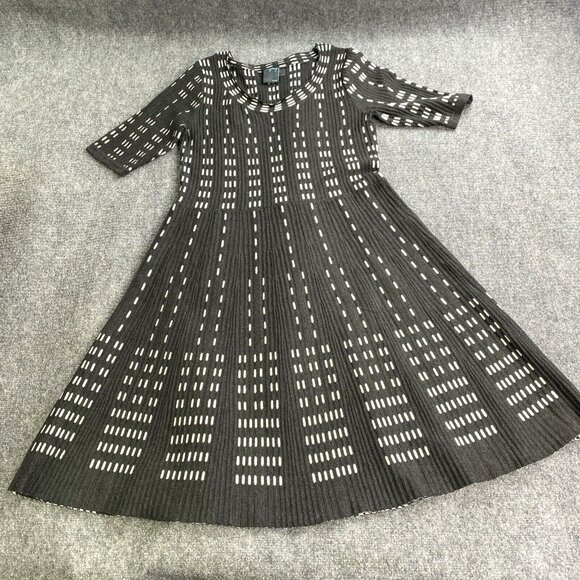 Gabby Style Dress Womens L Sweater Knit Gray White Fit & Flare Midi Scoop Career - Picture 1 of 14